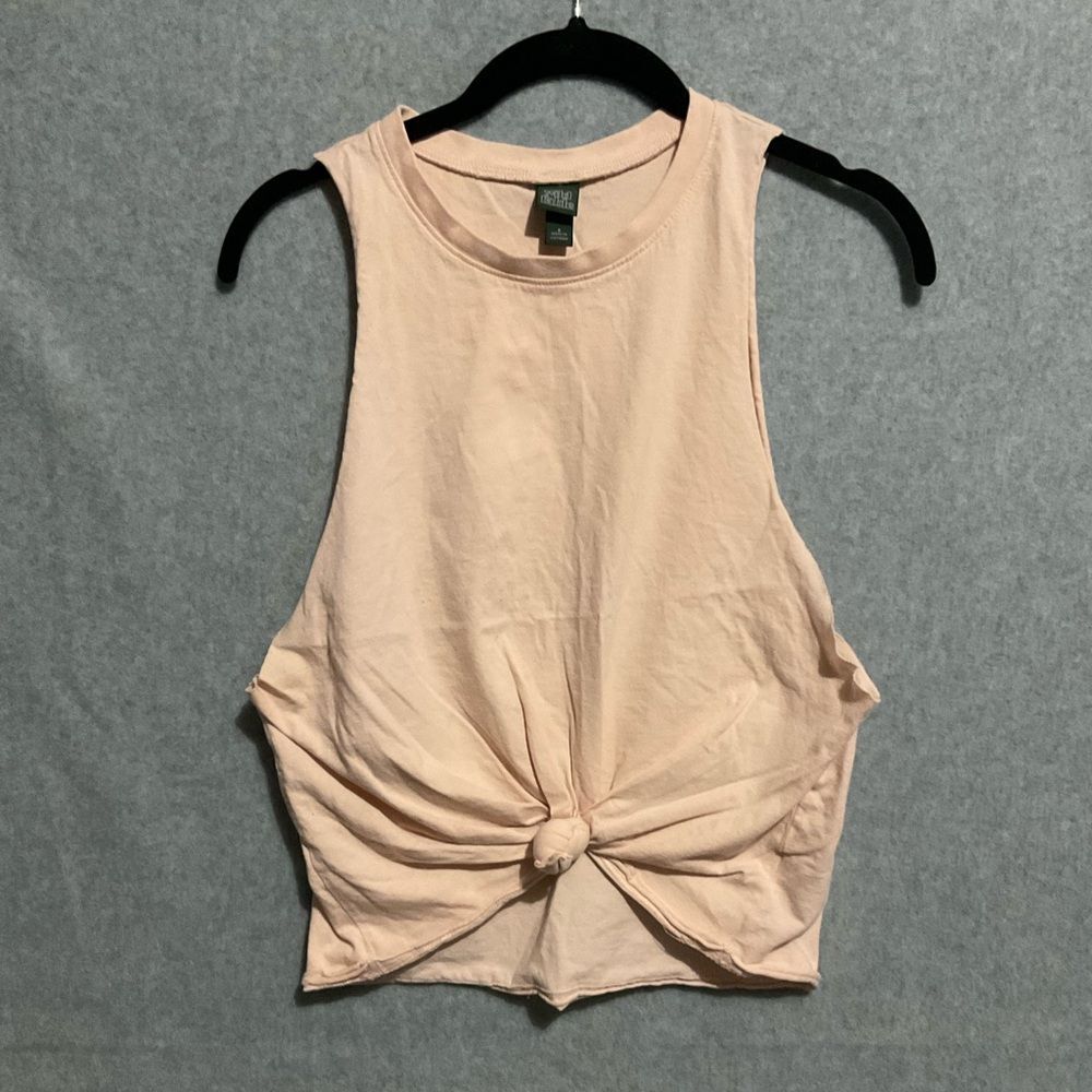 Wild Fable Peach Front Knot Crop Tank Top Size S Cotton High Neck Sleeveless